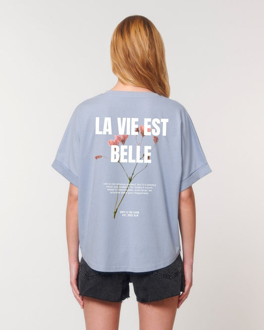 Damen Oversized Shirt "La vie est belle" Serene Blue