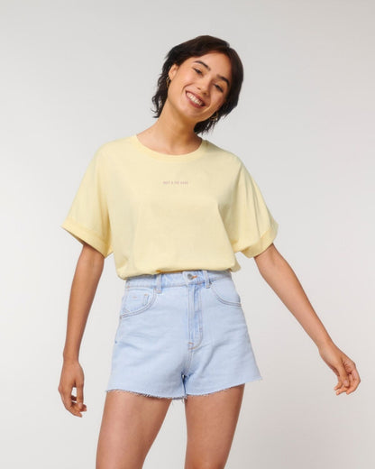 Damen Oversized Shirt "La vie est belle" Butter