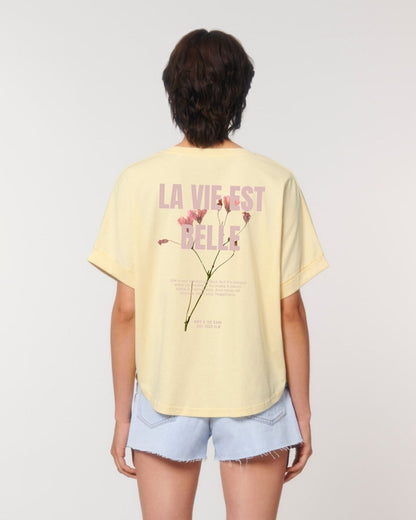 Damen Oversized Shirt "La vie est belle" Butter